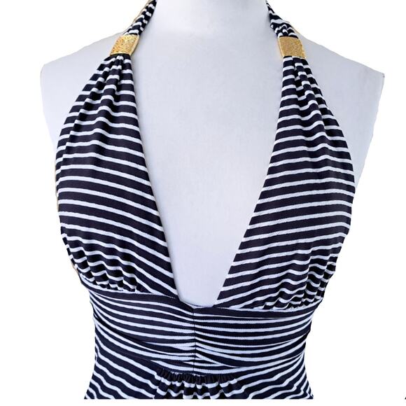HEIDI KLEIN Striped Halter Maxi Dress Small Resort Blue & White Backless V-neck - Picture 4 of 13